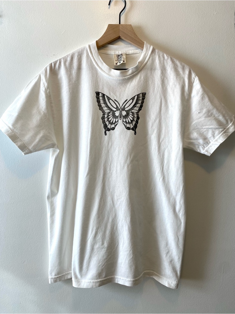 Hand Printed Butterfly Tee // Comfort Colors Size Medium Unisex